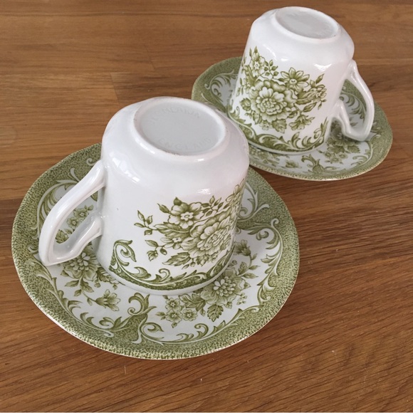 EUC Vintage J&G Meakin Tea Cup Saucer Set Green Avondale Rose Pattern - Picture 6 of 7